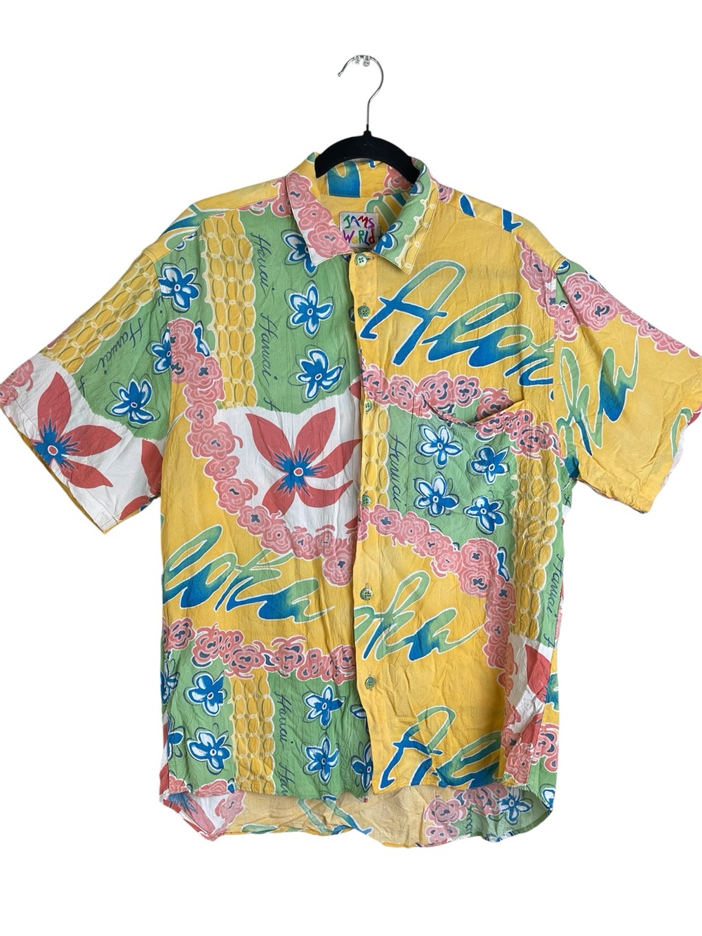 Vintage Jams World Aloha Floral Print Hawaiian Shirt Button-Down Mens Sz Medium